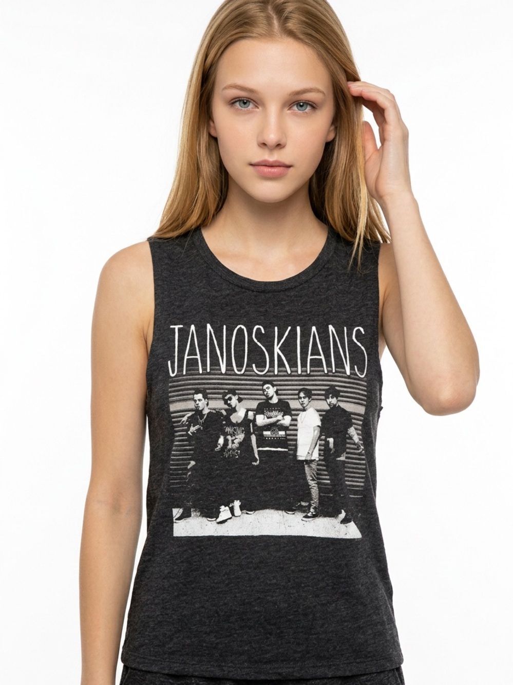JANOSKIANS Band Graphic Tee TankāTop Dark Gray Womenās Size Small